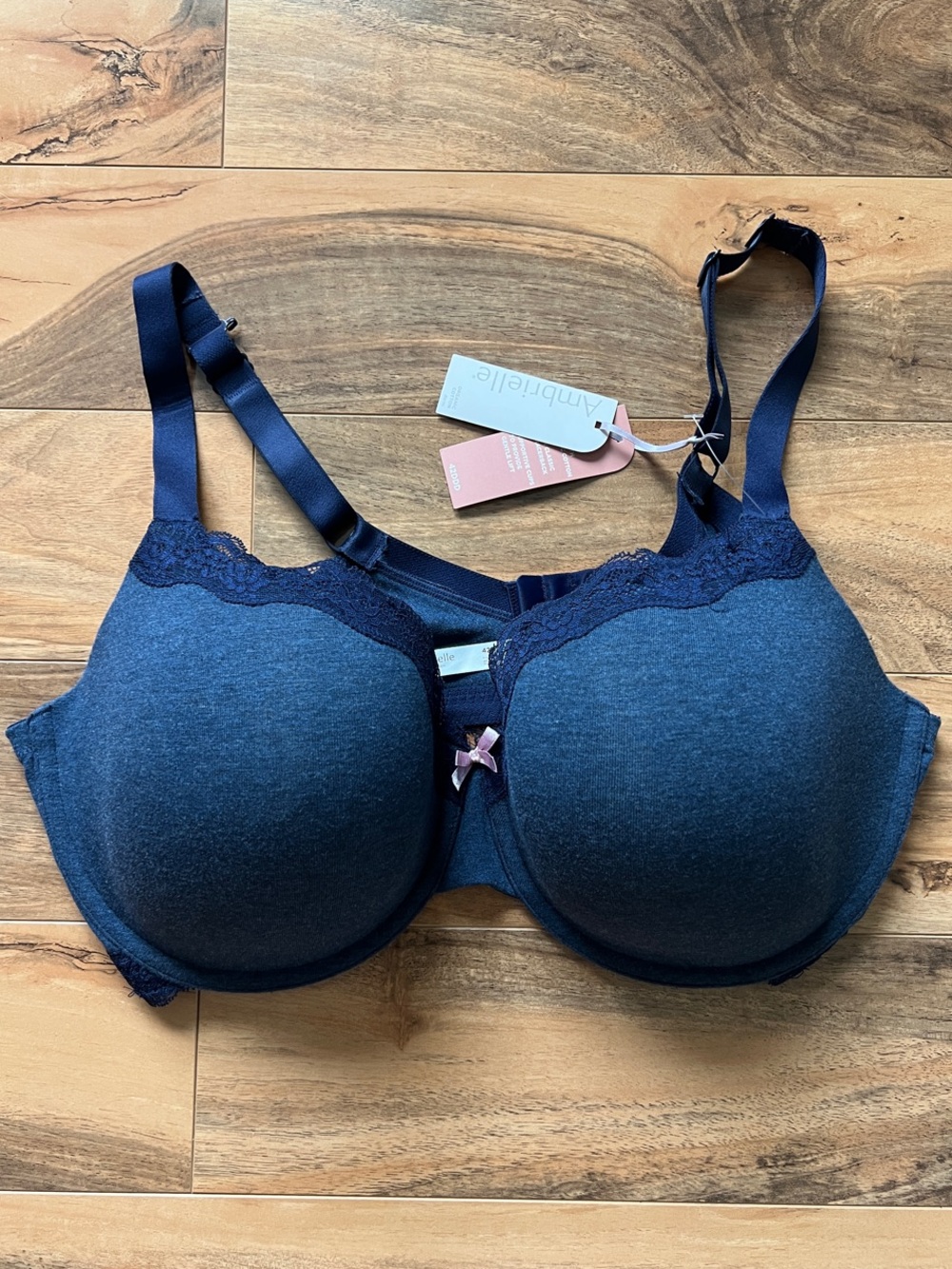 Ambrielle 42DDD Organic Cotton Bra Navy Classic/Racerback Full Coverage NWT